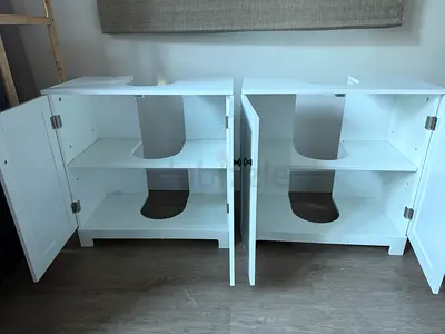 Pair of White Bathroom Vanity Cabinets with Cutouts (Set of 2)