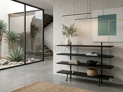 CB2 Azzurra Black Metal and Wood Bookshelf