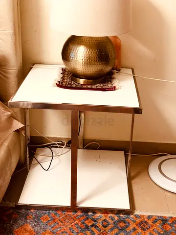 Q Home White and Chrome Side Table - Modern End Table