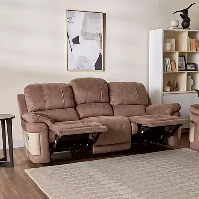 6-Seater Brown Recliner Sofa - Comfortable Fabric 3+2+1