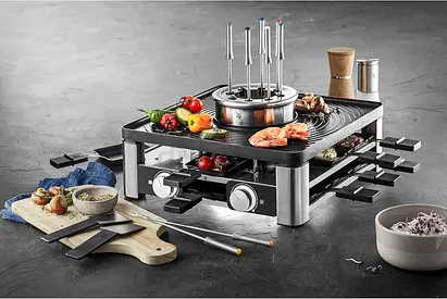 WMF Lumero 3in1 Gourmet Station for 8 People, Raclette Grill Fondue