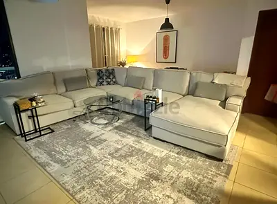 Large L-shaped Light Grey Fabric Corner Sofa with Chaise —  4x3m - Good Condition