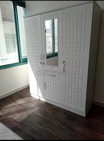 White 3-Door Wardrobe with Mirror - Good Condition