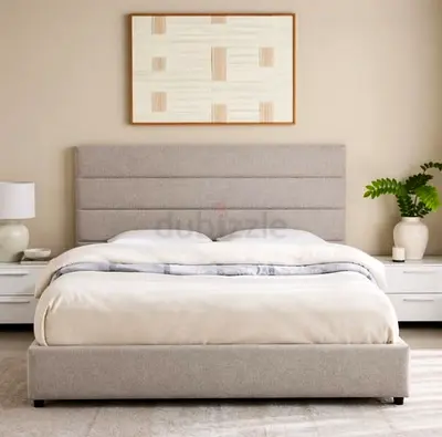 Modern Upholstered Bed Frame with Horizontal Tufted Headboard