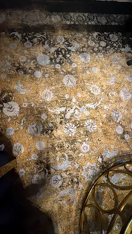 Used golden floral area rug — good condition, decorative piece