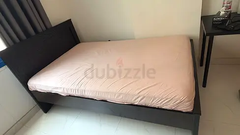 Single wooden bed frame with mattress - dark finish