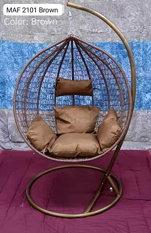 Brown Hanging Egg Chair with Stand — Comfortable Patio/Roof Seating