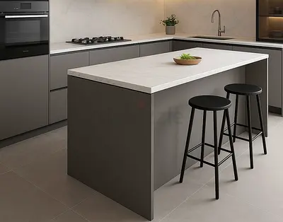 Modern Grey Kitchen Island with Marble Top