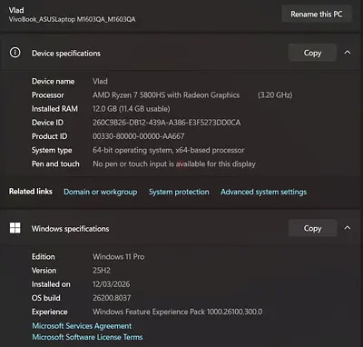 ASUS VivoBook with AMD Ryzen 7 5800HS, 12GB RAM, Windows 11 Pro