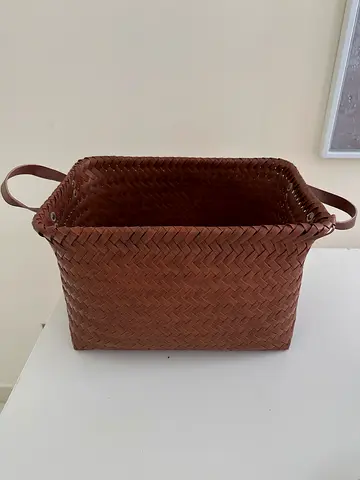 Woven Brown Storage Basket with Handles - Good Condition