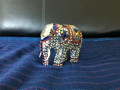 Vintage Beaded Mosaic Elephant Figurine