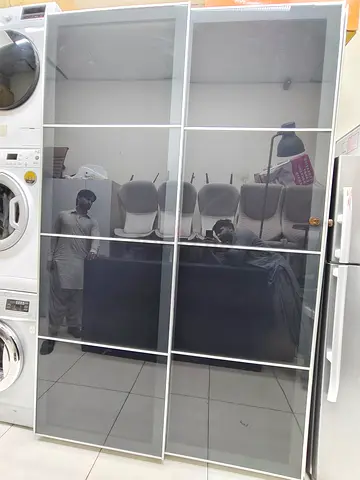 Large Sliding Mirrored Wardrobe / Armoire - Grey Glass Finish