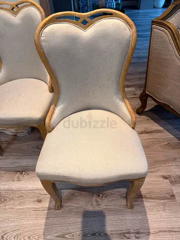 Set of 5 Beige Upholstered Dining Chairs with Wooden Frame