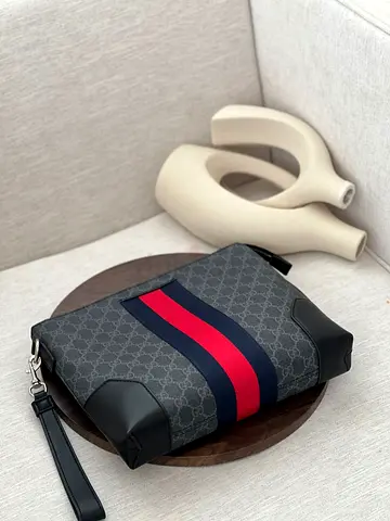 Gucci Pouch 👝 Super Master Copy Grey and black GG Supreme With Box