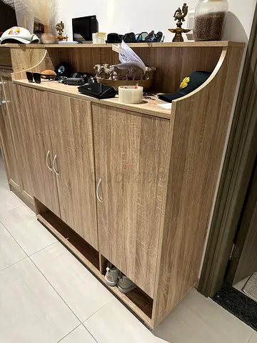 Wooden Shoe Cabinet with Shelves - Light Oak Finish
