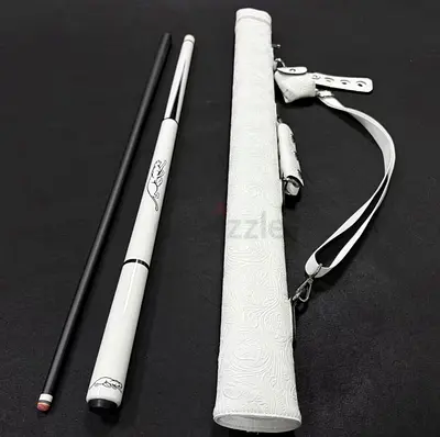 Two-piece white pool cue with carrying case