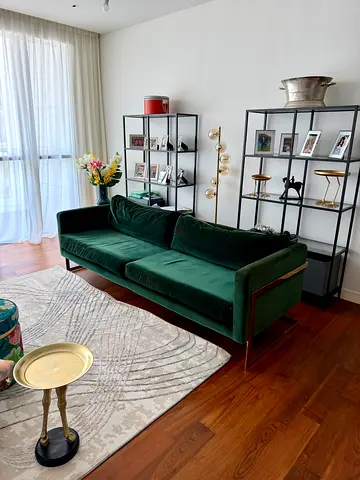 Modern Emerald Green Velvet Sofa with Gold Base
