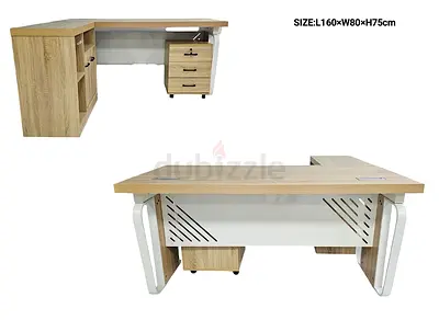 L-shaped Office Desk with Mobile Pedestal - Oak Finish, 160x80x75cm