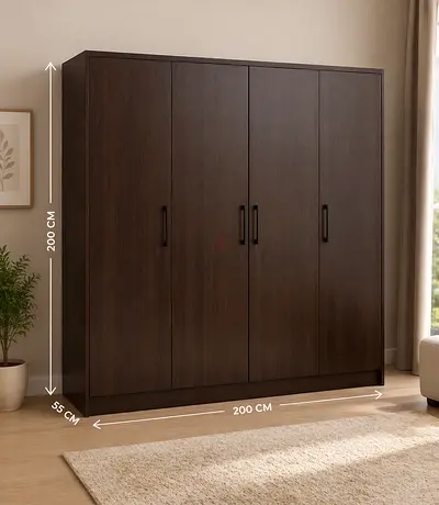 Modern 4 Door Wooden Wardrobe with Shelves  Drawers – Wenge Storage Cabinet for Bedroom