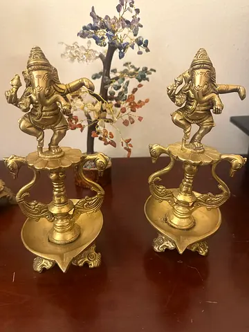 Pair of Vintage Brass Ganesha Oil Lamps / Decorative Diyas