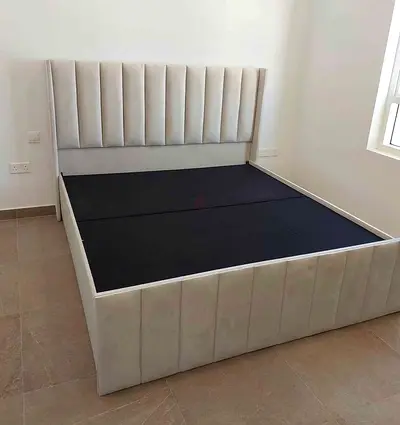 Brand New Upholstered King Bed Frame with Padded Headboard - Light Grey