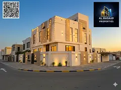 Corner villa for sale with indoor pool, high-end finishing and modern design, two floors and a roof.