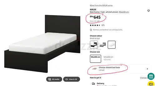 IKEA MALM Single Bed Frame (Black-Brown) - Good Condition