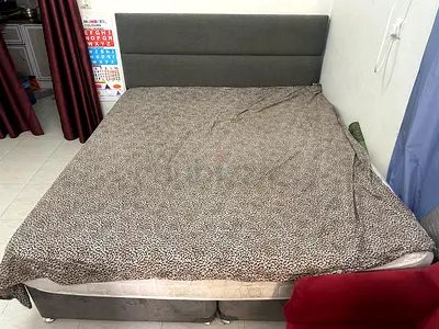 Big-size upholstered bed frame with headboard - grey