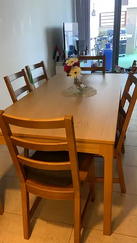 Solid Wood 6-Seater Dining Table with Chairs - Light Oak