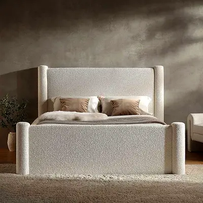 Modern Bouclé Upholstered Bed Frame - Queen