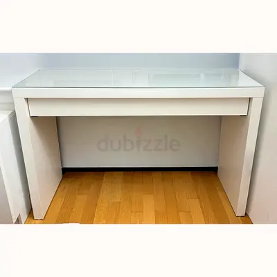 Modern White Console Table with Glass Top