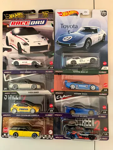 Hot Wheels collectible car lot - 8 sealed cars (Nissan, Toyota, classics)