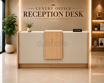 Modern Wooden Reception Desk with Storage – Stylish Office Front Counter Desk For Offices