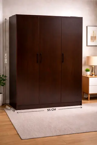 Modern 3 Door Wooden Wardrobe with Lockable Drawer – Wenge Storage Cabinet For Bedrooms