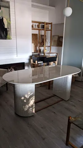 Luxury Custom Dining Table with Marble Top and Fluted Base