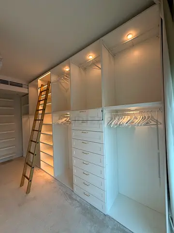 Built-in Walk-in Wardrobe with Ladder and Drawers - White