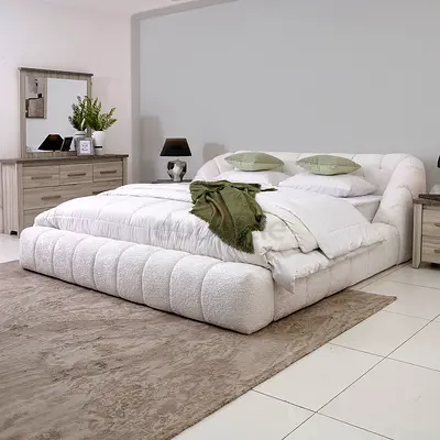 Off white boucle thick sliding wings super king bed