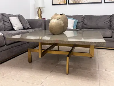 Modern Square Coffee Table with Brass Base