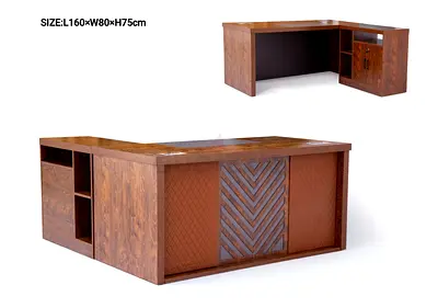 Solid Wood L-Shaped Executive Office Desk with Storage (160x80x75cm)