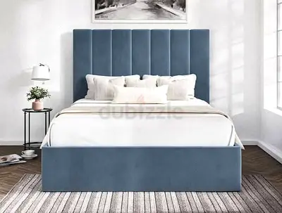Velvet Upholstered Bed Frame with Tall Padded Headboard - Queen size