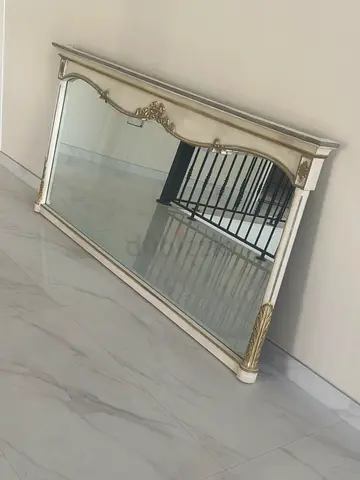 (NEGOTIATION ✅) Large Ornate Wall Mirror with Carved Frame - Cream and Gold