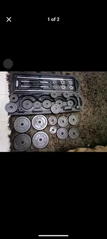 Adjustable dumbbell/barbell weight set with multiple plates and bars