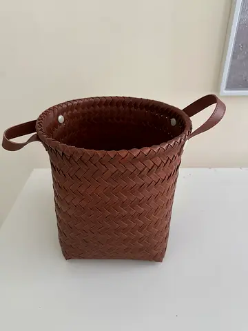 Woven Brown Storage Basket with Handles - Good Condition