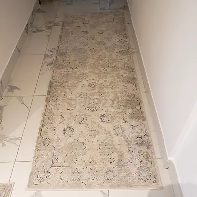 2  pieces Long Beige Rectangular Runner Rug - Used, Good for Hallway