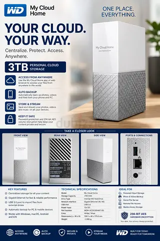 WD My Cloud Home 3TB Personal Cloud Storage - White/Grey