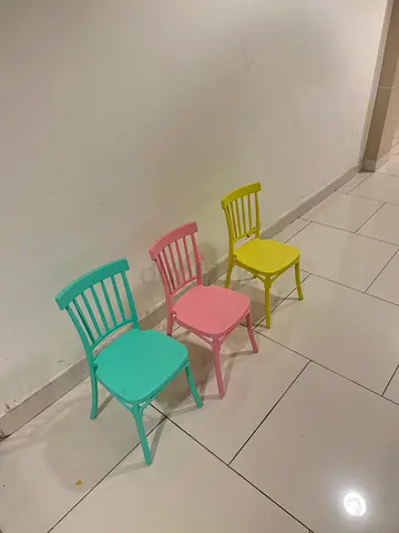 15 Childrens Plastic Chairs - Pastel Yellow, Pink, Green each 5 pieces