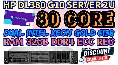 32GB RAM DDR4 HP PROLIANT DL380 G10 SERVER 80 CORE 2 INTEL XEON GOLD 6138 SSD DRIVE 1TB