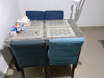 Wooden Dining Table with 4 Upholstered Chairs - Good Condition