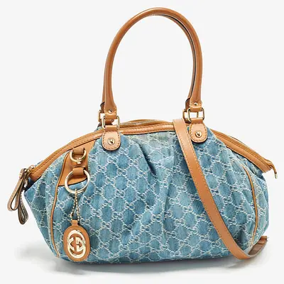 Gucci Sukey Medium Blue/Tan GG Denim Satchel