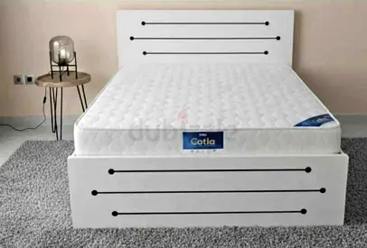 White Wooden Bed Frame with Mattress - king size